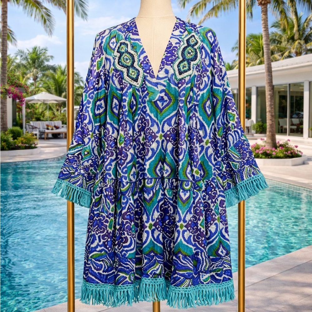 Antica Sartoria Blue Print Short Dress